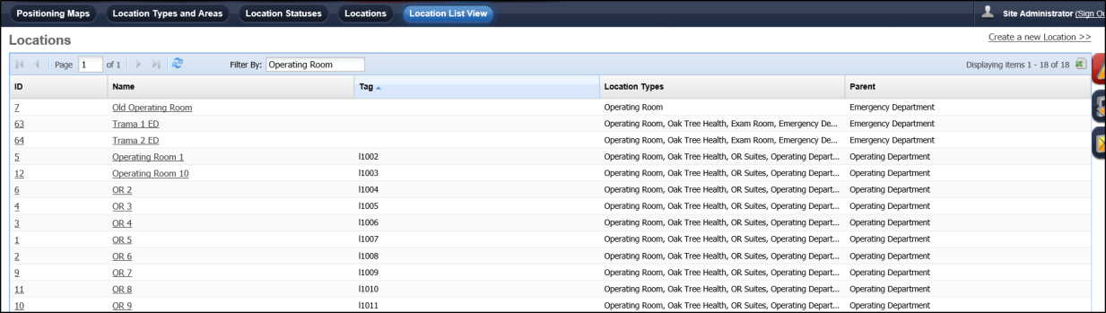 Location Name Example Administration - Location List View